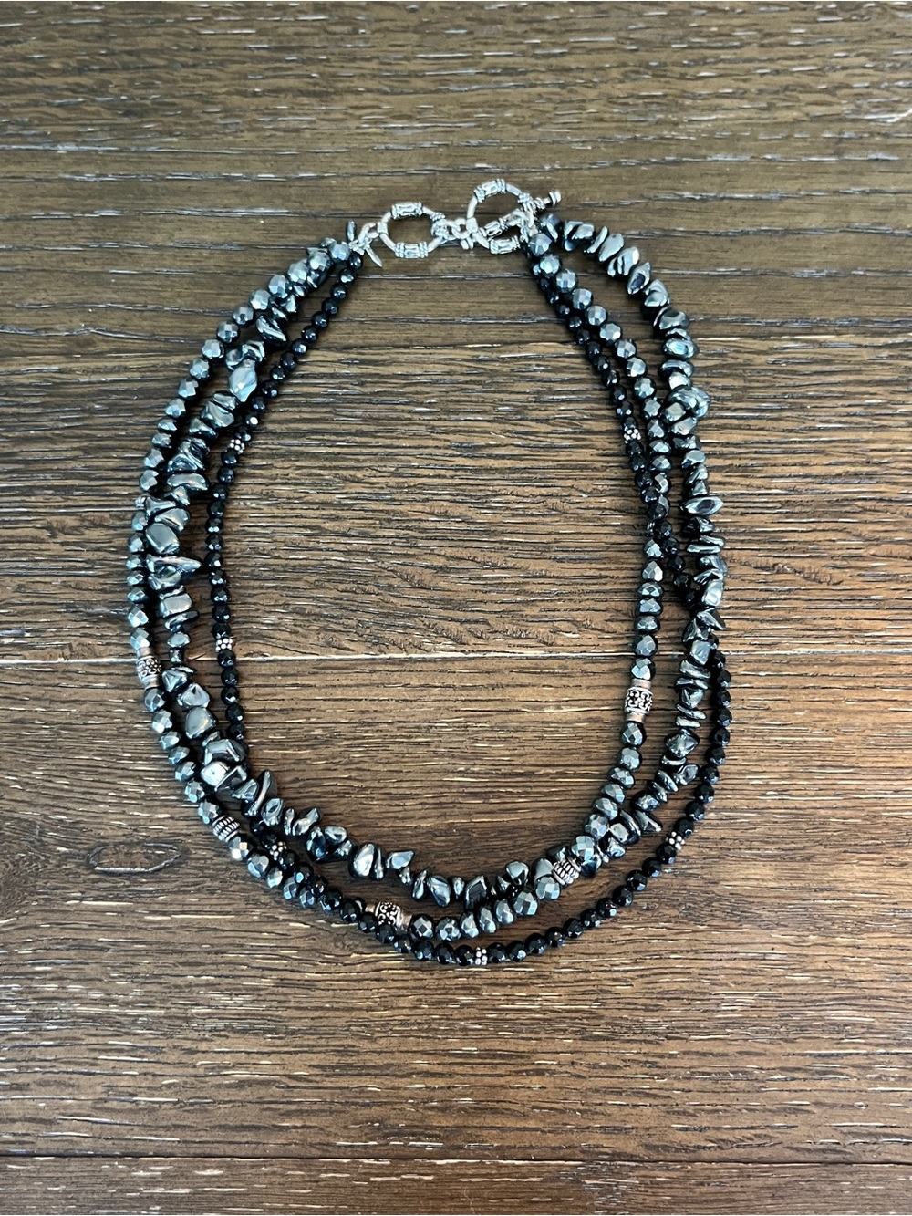 Silpada Multi-Strand Black and Silver Beaded Necklace
